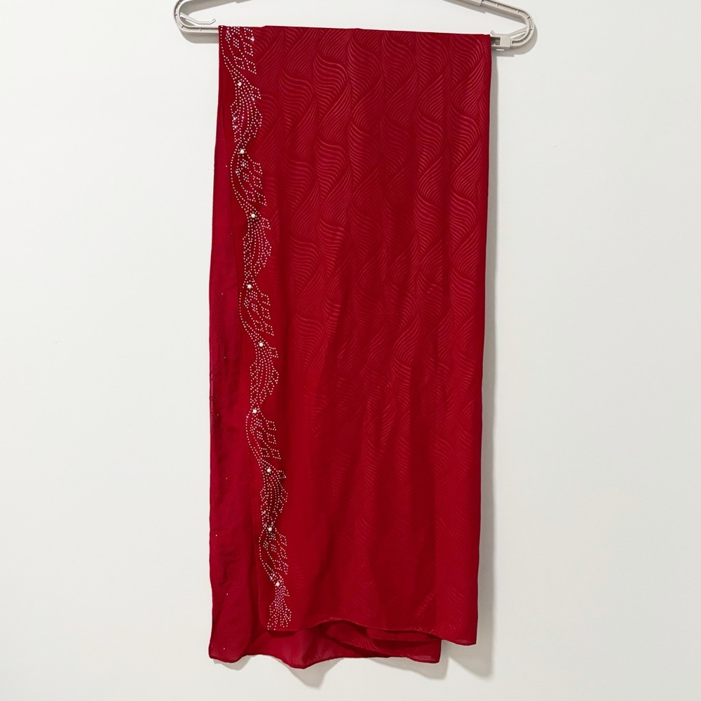 Jessica Red Sheer Scarf Embellished Textured Shaw‎ Coverup Wrap